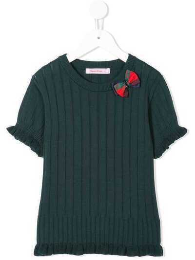 Familiar ribbed knit short ruffle sleeve top 483142