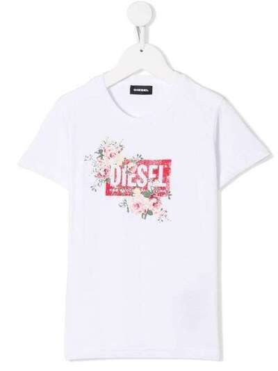 Diesel Kids футболка с логотипом и цветочным принтом 00J4B10EADQ