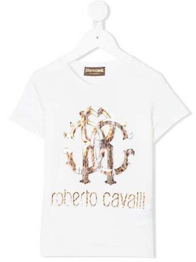 Roberto Cavalli Junior футболка с логотипом с леопардовым принтом GJT606JE002