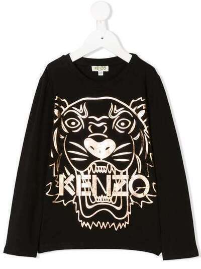 Kenzo Kids футболка с принтом тигра и эффектом металлик KM10048