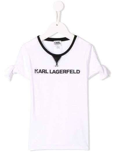 Karl Lagerfeld Kids футболка с логотипом и бантами на рукавах Z15216