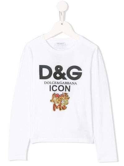 Dolce & Gabbana Kids футболка с отделкой пайетками 'Look at me' L5JTAXG7QED