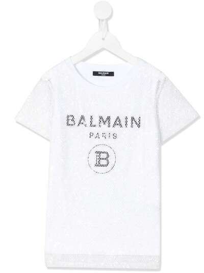 Balmain Kids футболка с вышитым пайетками логотипом 6M8061MA030