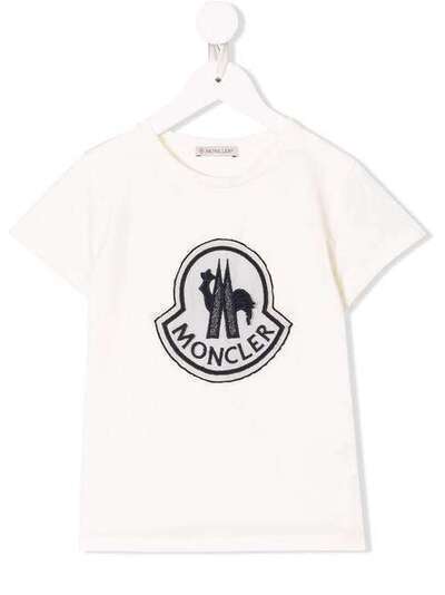 Moncler Kids футболка с вышитым логотипом 80695058790A