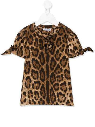 Dolce & Gabbana Kids футболка с завязками на рукавах и леопардовым принтом L5JTFGFS78S