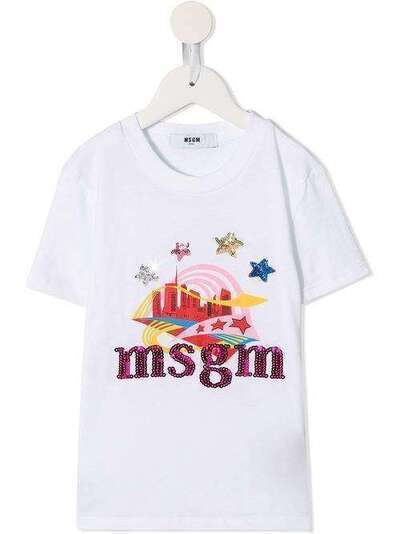 Msgm Kids футболка с логотипом и пайетками 20665