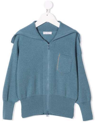 Brunello Cucinelli Kids кардиган в рубчик на молнии