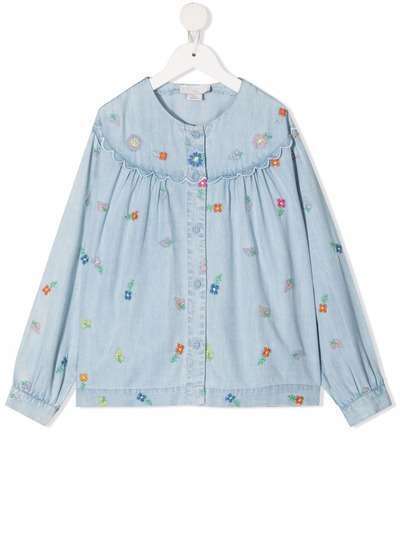 Stella McCartney Kids джинсовая рубашка с цветочной вышивкой