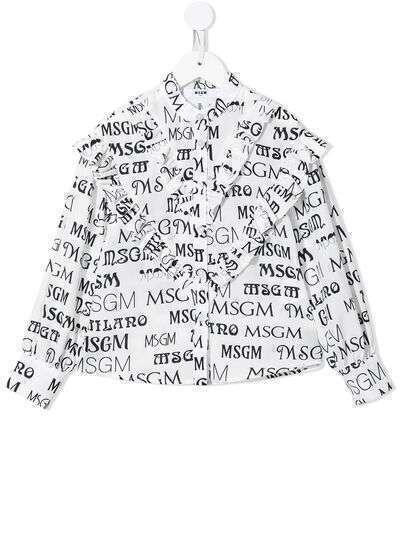 MSGM Kids рубашка с оборками и логотипом
