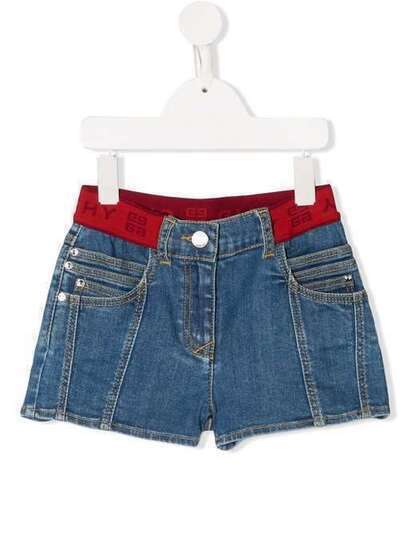 Givenchy Kids джинсовые шорты с логотипом на поясе H14080Z06