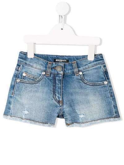 Balmain Kids джинсовые шорты с эффектом потертости и бахромой 6K6119JKD350620