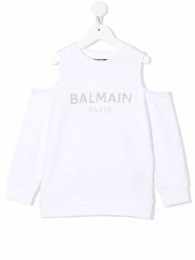 Balmain Kids толстовка с логотипом и открытыми плечами