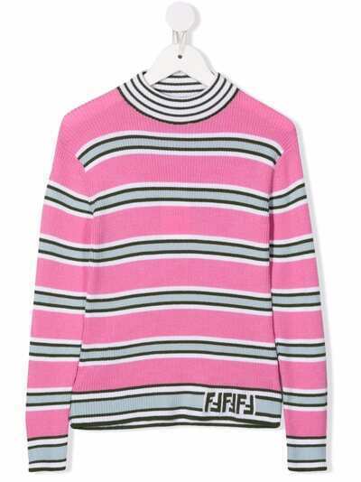 Fendi Kids топ в рубчик с высоким воротником