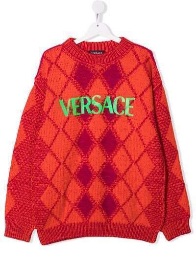 Versace Kids джемпер с узором аргайл и логотипом