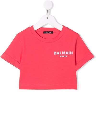 Balmain Kids укороченная футболка с логотипом