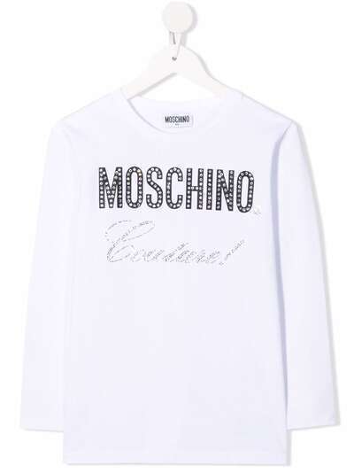 Moschino Kids футболка с кристаллами и логотипом