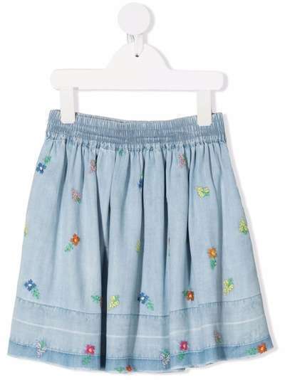 Stella McCartney Kids джинсовая юбка с цветочной вышивкой