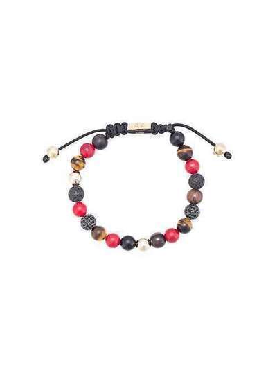 Nialaya Jewelry Red Jade, Brown Tiger Eye, Lava Stone, Agate, and Ebony Black CZ beaded bracelet MCZ8005