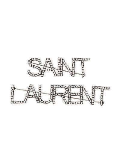 Saint Laurent брошь с логотипом и кристаллами 586493Y1526