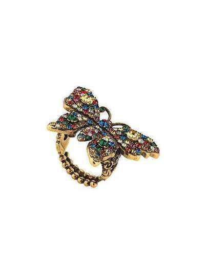 Gucci кольцо с декором в виде бабочки и кристаллами 503932J1D50