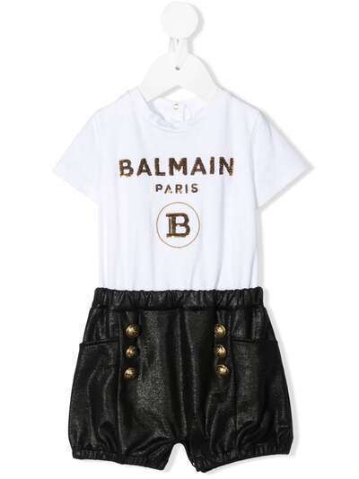 Balmain Kids ромпер с короткими рукавами и логотипом