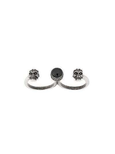 Alexander McQueen кольцо на два пальца с декором в форме черепов 550501J160Y