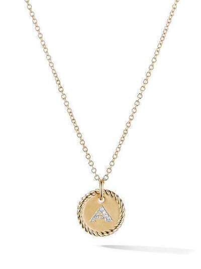 David Yurman 18kt yellow gold Cable Collectibles diamond A initial pendant necklace N0879288ADI18A