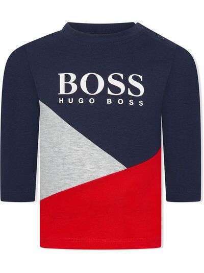 BOSS Kidswear футболка в стиле колор-блок с длинными рукавами
