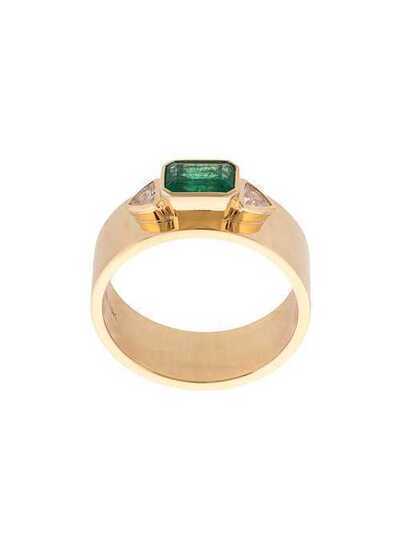 Azlee "18kt yellow gold, emerald and white trilliondiamonds ring " R464G18