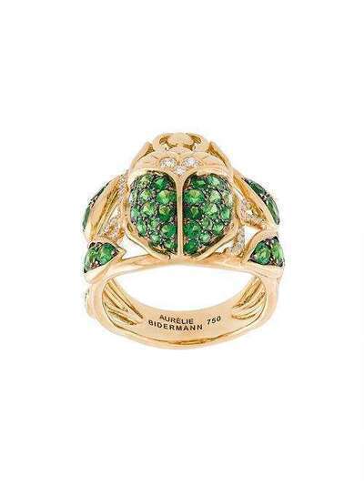 Aurelie Bidermann кольцо 'Scarab' с цаворитами и бриллиантами BEEBA01G