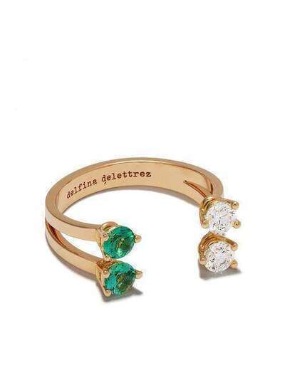 Delfina Delettrez золотое кольцо Domino Dots с бриллиантом и хризолитом NTL1018B