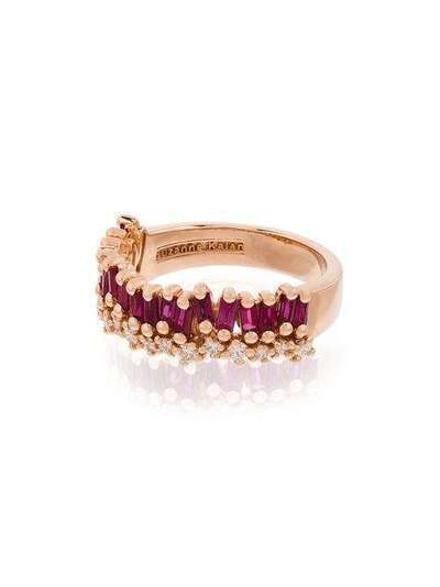 Suzanne Kalan кольцо Baguette из розового золота с рубинами и бриллиантами