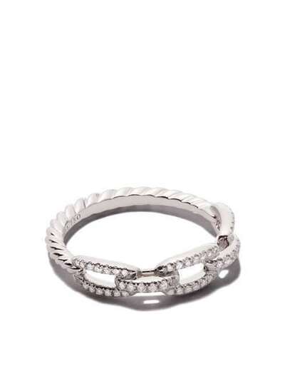 David Yurman 18kt white gold Stax single row pavé diamond chain link ring R13037D8WADI