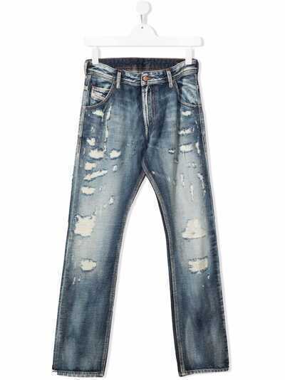 Diesel Kids прямые джинсы с эффектом потертости