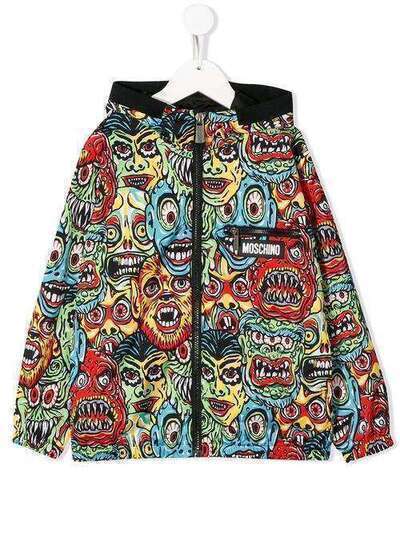 Moschino Kids TEEN monster print hooded jacket HUS02DL3B24