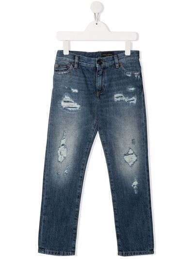 Dolce & Gabbana Kids джинсы с эффектом потертости и логотипом DG