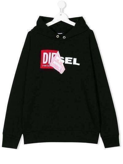 Diesel Kids TEEN logo label hoodie 00J3ZP00YI8