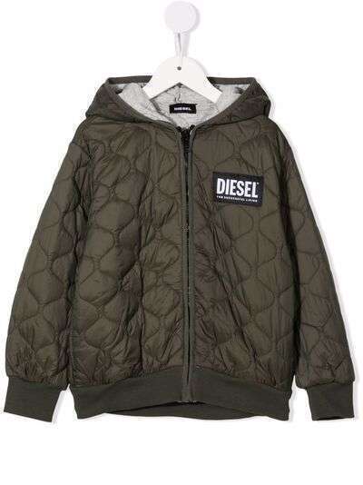 Diesel Kids стеганый бомбер с нашивкой-логотипом