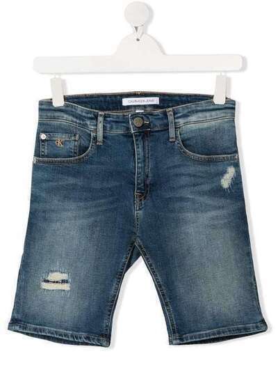 Calvin Klein Kids джинсовые шорты с эффектом потертости IB0IB004171AB