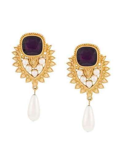 Susan Caplan Vintage 1990s Vintage Elizabeth Taylor 18kt Gold Plated Faux Pearl Drop Earrings ER016696