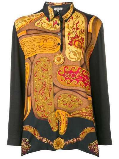 Hermès рубашка-поло с длинными рукавами и абстрактным принтом 130334