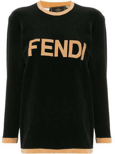 Fendi Pre-Owned фактурный джемпер с логотипом 993798