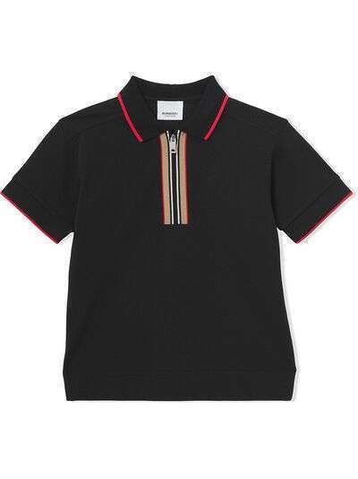 Burberry Kids рубашка поло на молнии с полосками Icon Stripe