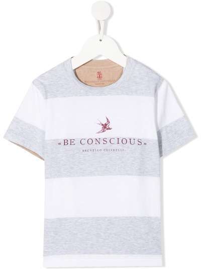 Brunello Cucinelli Kids футболка Be Conscious в полоску