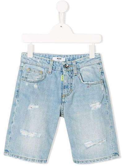 Msgm Kids джинсовые шорты с эффектом потертости 22421