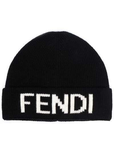 Fendi шерстяная шапка бини с логотипом