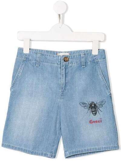 Gucci Kids джинсовые шорты с изображением пчелы 540498XDACW