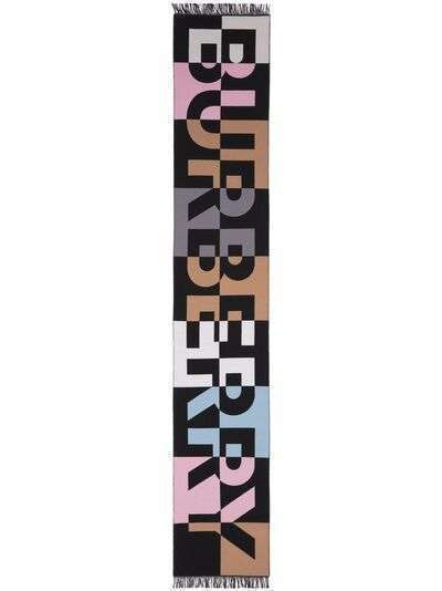 Burberry шарф с бахромой и логотипом