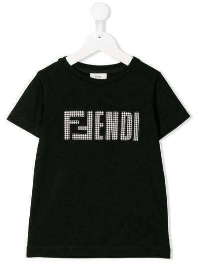 Fendi Kids футболка в ломаную клетку с логотипом JMI2947AJ