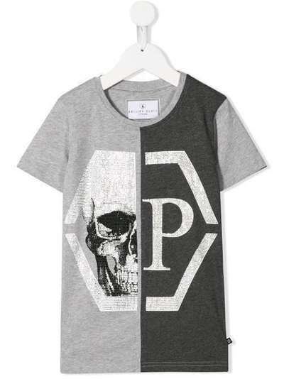 Philipp Plein Junior двухцветная футболка с декором Skull A19CBTK0802PJY002N